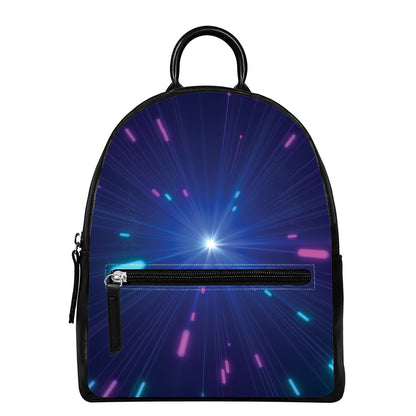 Pink And Teal Lights Speed Print Leather Backpack
