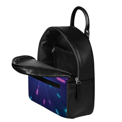 Pink And Teal Lights Speed Print Leather Backpack