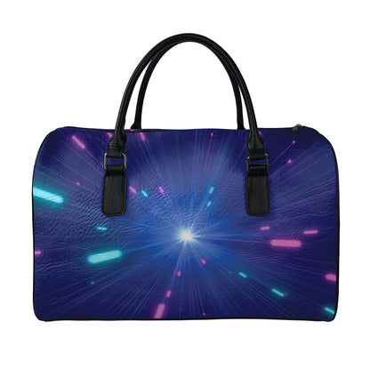 Pink And Teal Lights Speed Print Leather Duffle Bag