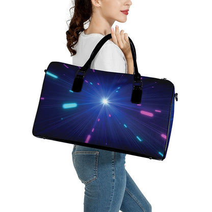 Pink And Teal Lights Speed Print Leather Duffle Bag