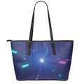 Pink And Teal Lights Speed Print Leather Tote Bag With Zipper
