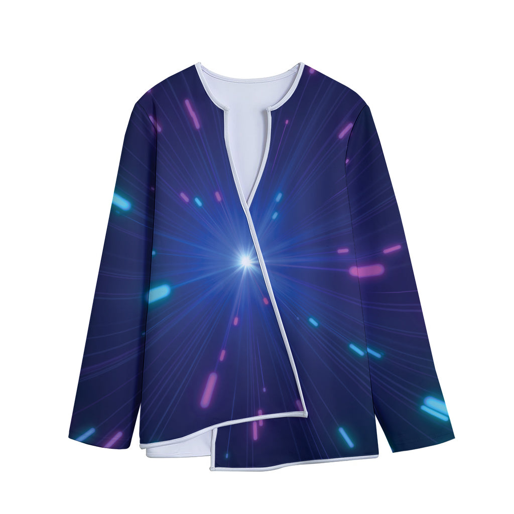 Pink And Teal Lights Speed Print Long Sleeve Short Coat