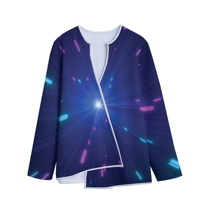 Pink And Teal Lights Speed Print Long Sleeve Short Coat