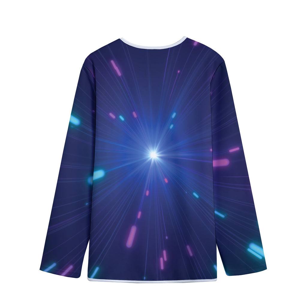 Pink And Teal Lights Speed Print Long Sleeve Short Coat