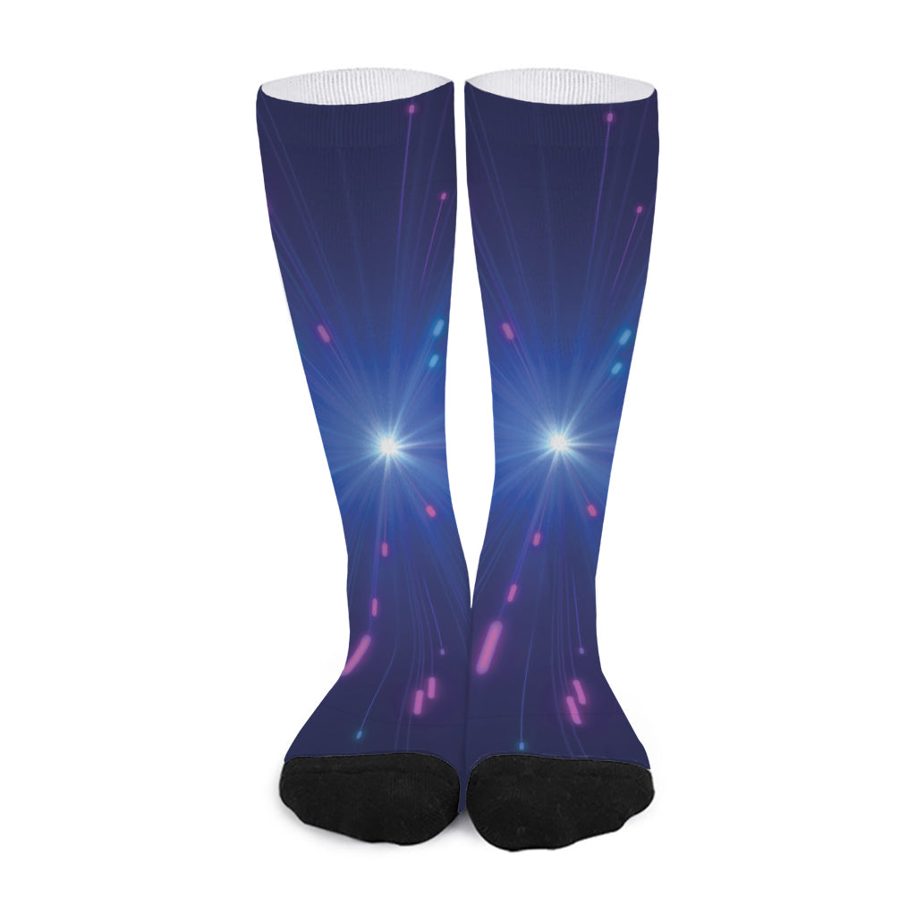 Pink And Teal Lights Speed Print Long Socks