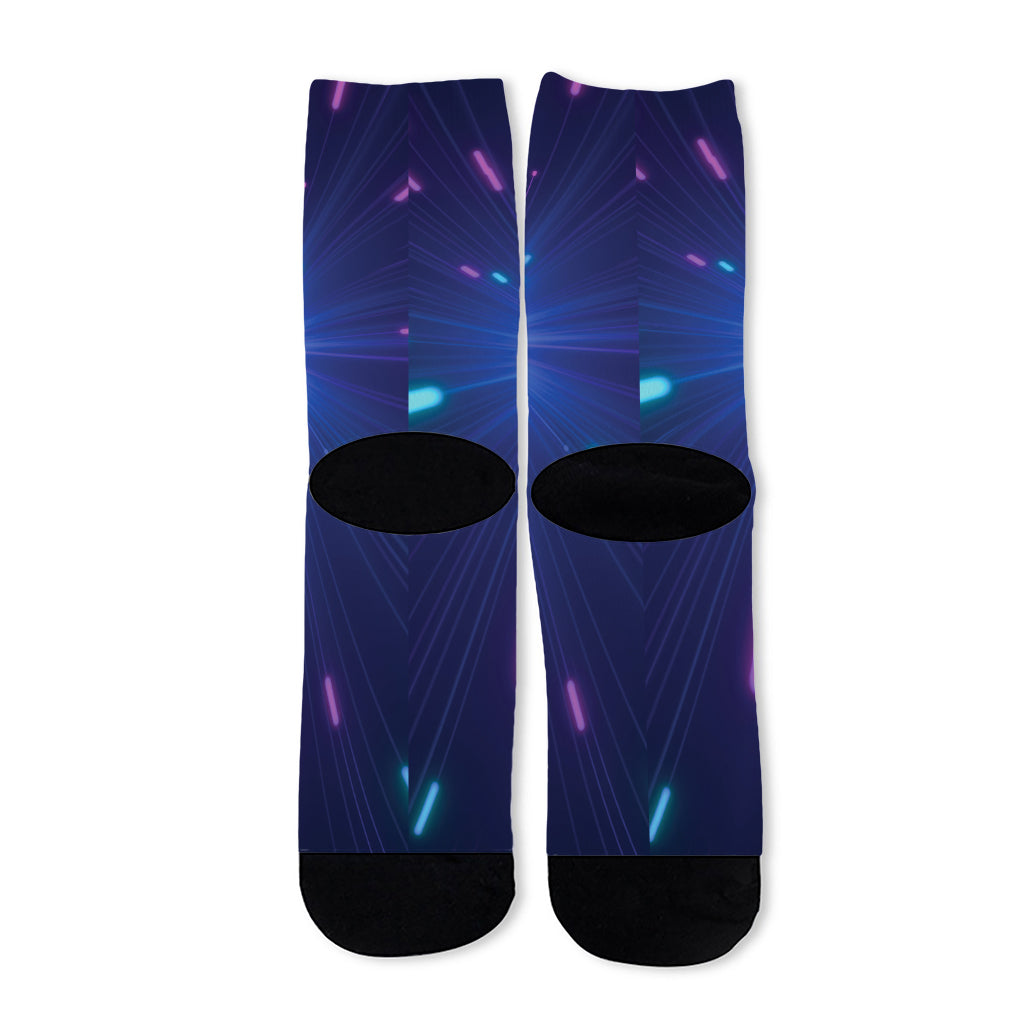 Pink And Teal Lights Speed Print Long Socks