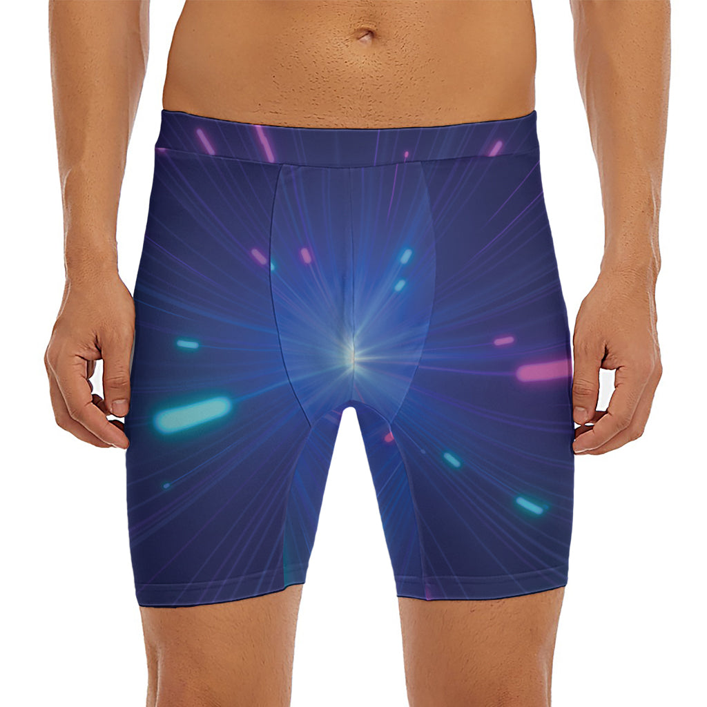 Pink And Teal Lights Speed Print Men's Long Boxer Briefs