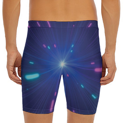 Pink And Teal Lights Speed Print Men's Long Boxer Briefs