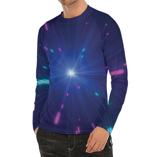 Pink And Teal Lights Speed Print Men's Long Sleeve Rash Guard