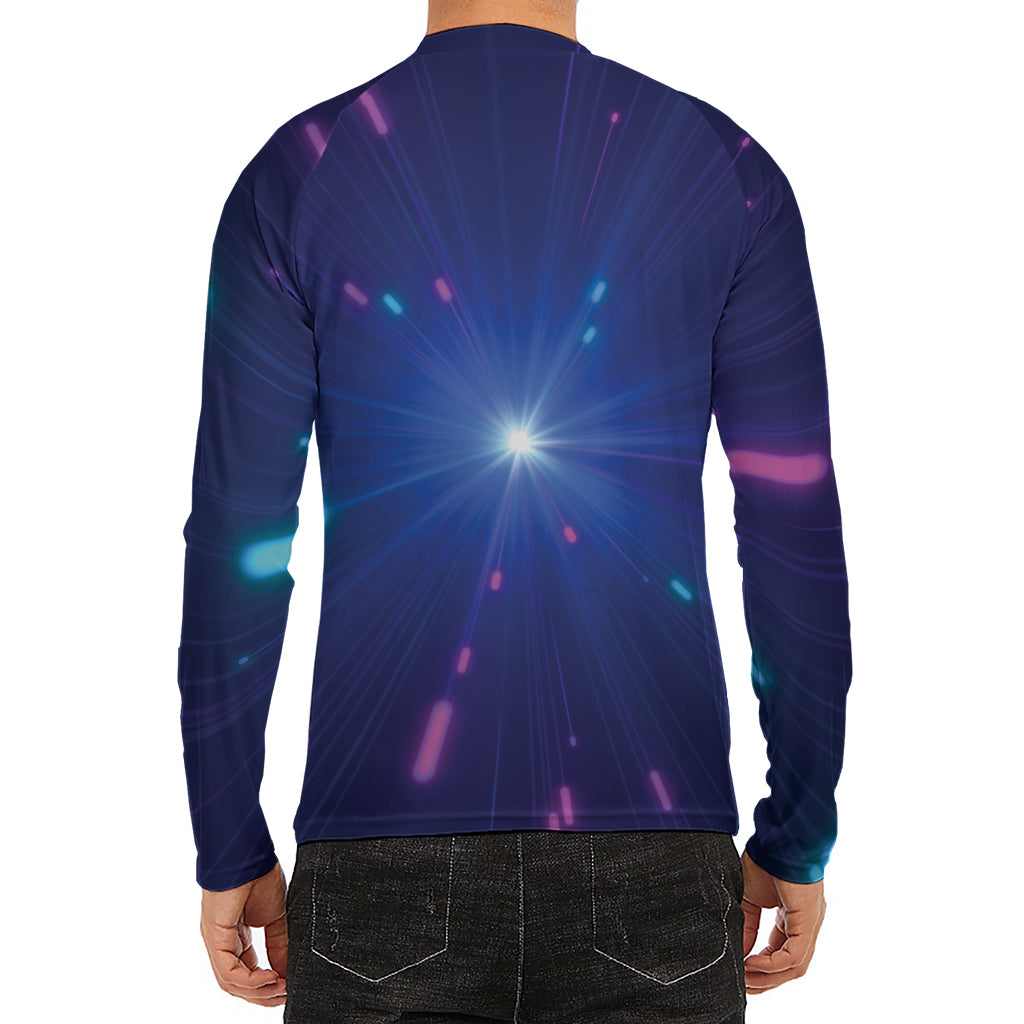 Pink And Teal Lights Speed Print Men's Long Sleeve Rash Guard