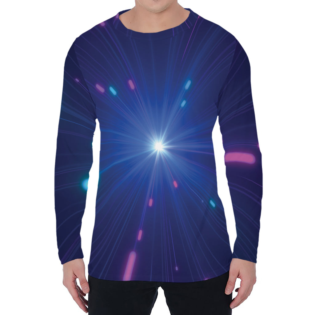 Pink And Teal Lights Speed Print Men's Long Sleeve T-Shirt