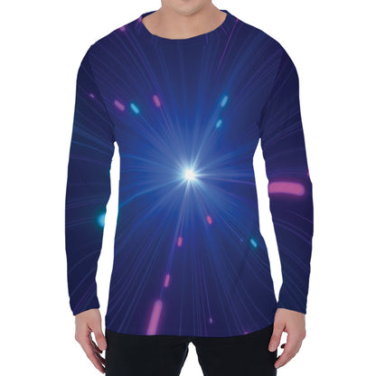 Pink And Teal Lights Speed Print Men's Long Sleeve T-Shirt