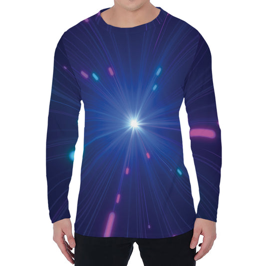 Pink And Teal Lights Speed Print Men's Long Sleeve T-Shirt