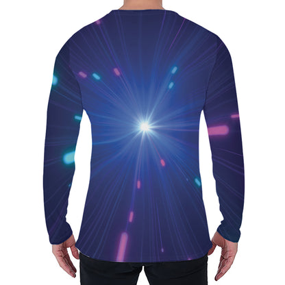 Pink And Teal Lights Speed Print Men's Long Sleeve T-Shirt