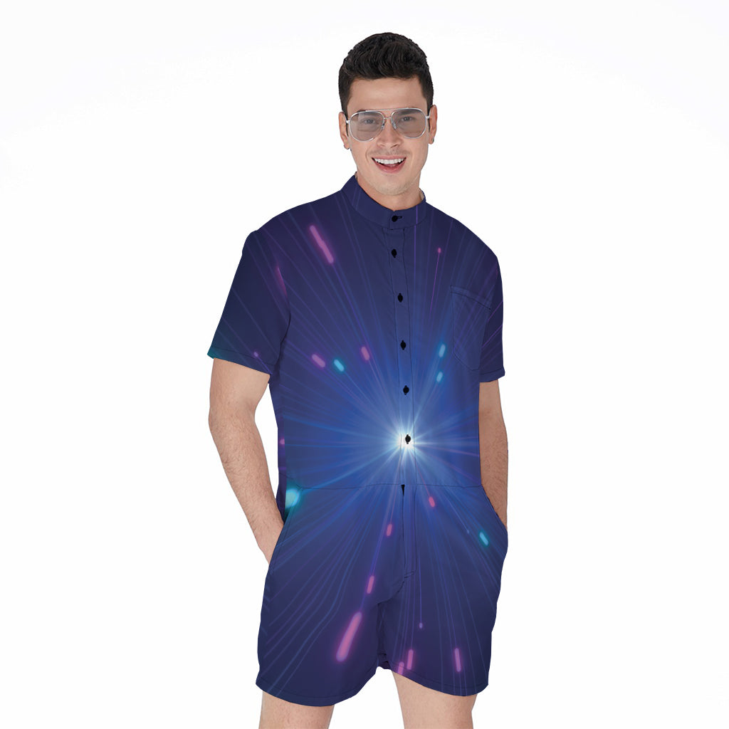 Pink And Teal Lights Speed Print Men's Rompers