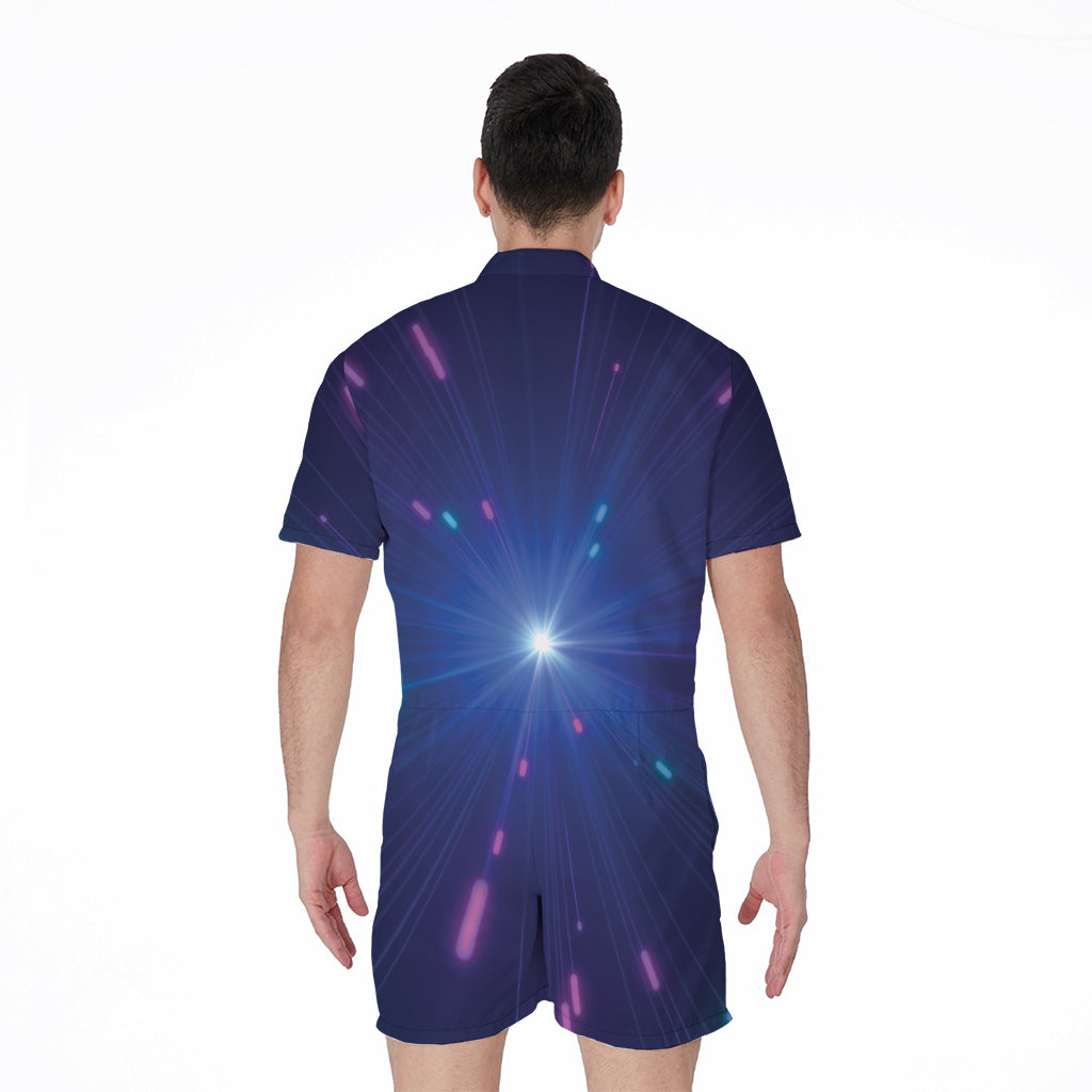 Pink And Teal Lights Speed Print Men's Rompers
