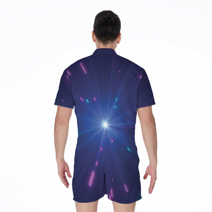 Pink And Teal Lights Speed Print Men's Rompers
