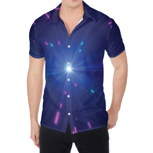 Pink And Teal Lights Speed Print Men's Shirt