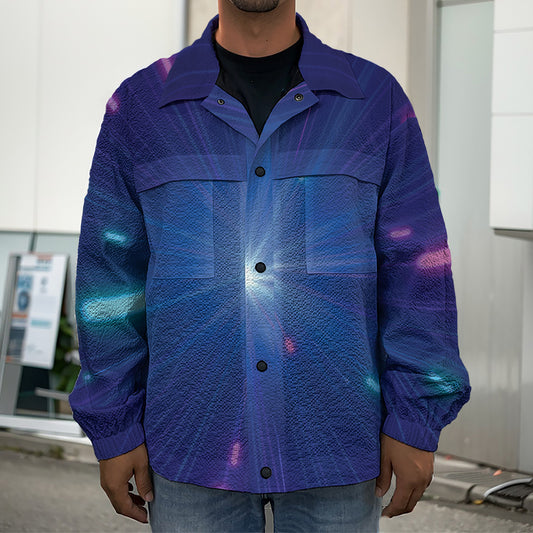 Pink And Teal Lights Speed Print Men's Shirt Jacket
