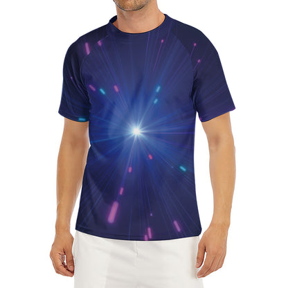 Pink And Teal Lights Speed Print Men's Short Sleeve Rash Guard