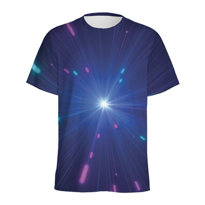 Pink And Teal Lights Speed Print Men's Sports T-Shirt