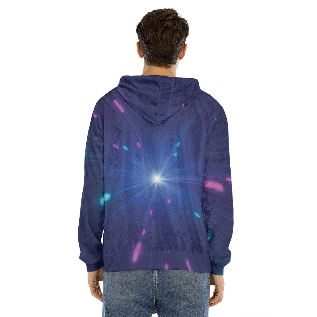 Pink And Teal Lights Speed Print Men's Velvet Pullover Hoodie