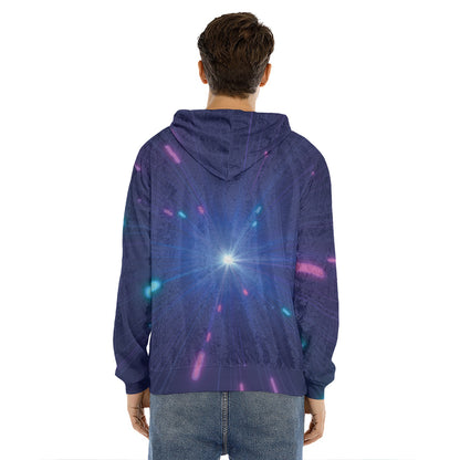 Pink And Teal Lights Speed Print Men's Velvet Pullover Hoodie
