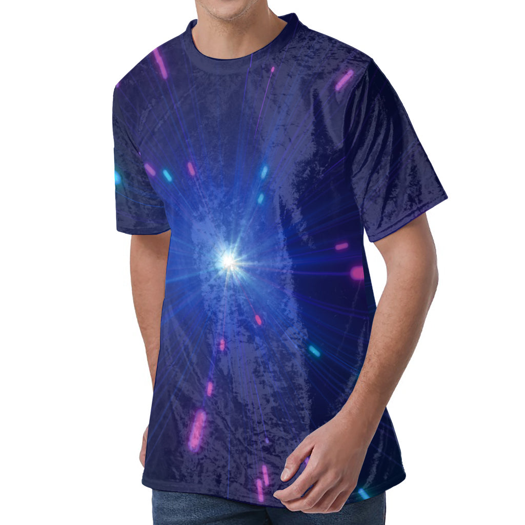 Pink And Teal Lights Speed Print Men's Velvet T-Shirt