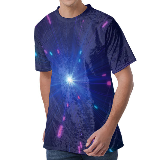 Pink And Teal Lights Speed Print Men's Velvet T-Shirt