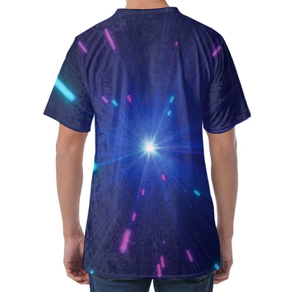 Pink And Teal Lights Speed Print Men's Velvet T-Shirt