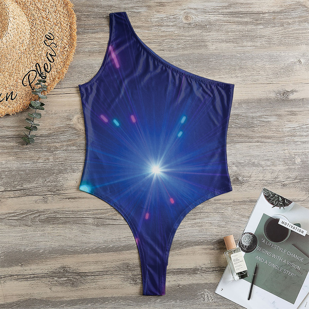 Pink And Teal Lights Speed Print One Shoulder Bodysuit