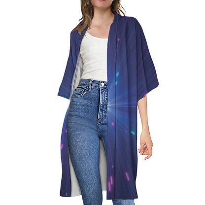 Pink And Teal Lights Speed Print Open Front Beach Cover Up