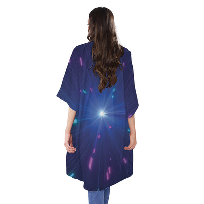 Pink And Teal Lights Speed Print Open Front Beach Cover Up