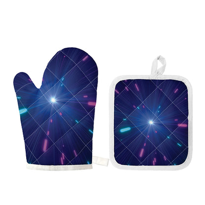 Pink And Teal Lights Speed Print Oven Mitt And Pot Holder Set