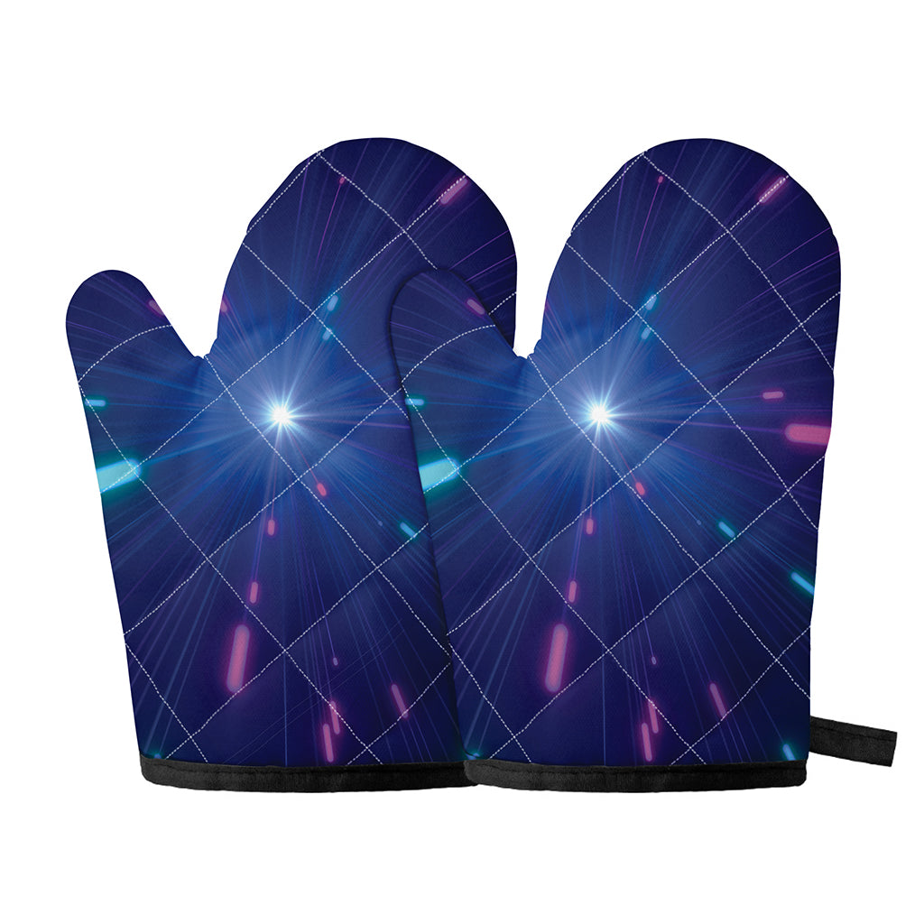 Pink And Teal Lights Speed Print Oven Mitts