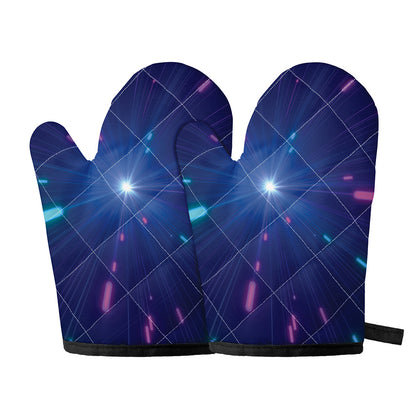 Pink And Teal Lights Speed Print Oven Mitts