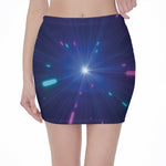 Pink And Teal Lights Speed Print Pencil Mini Skirt