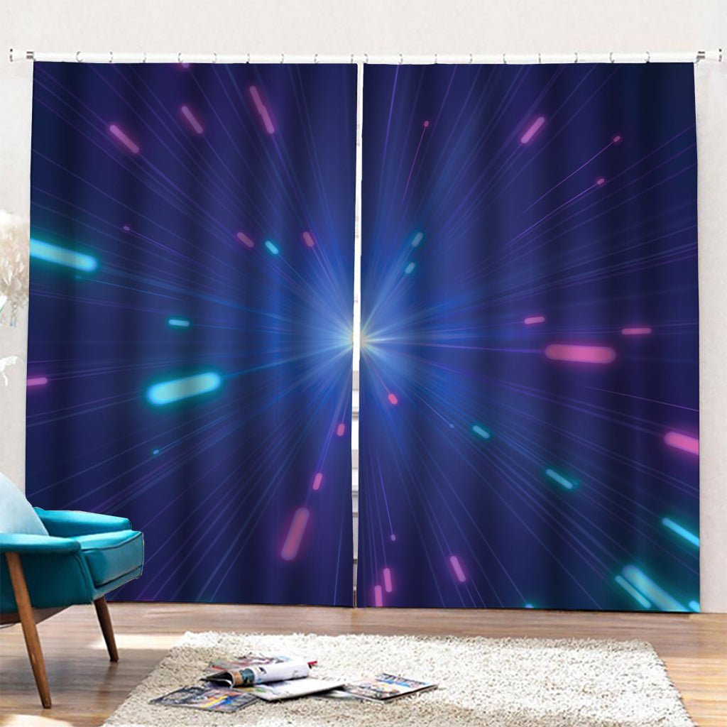 Pink And Teal Lights Speed Print Pencil Pleat Curtains