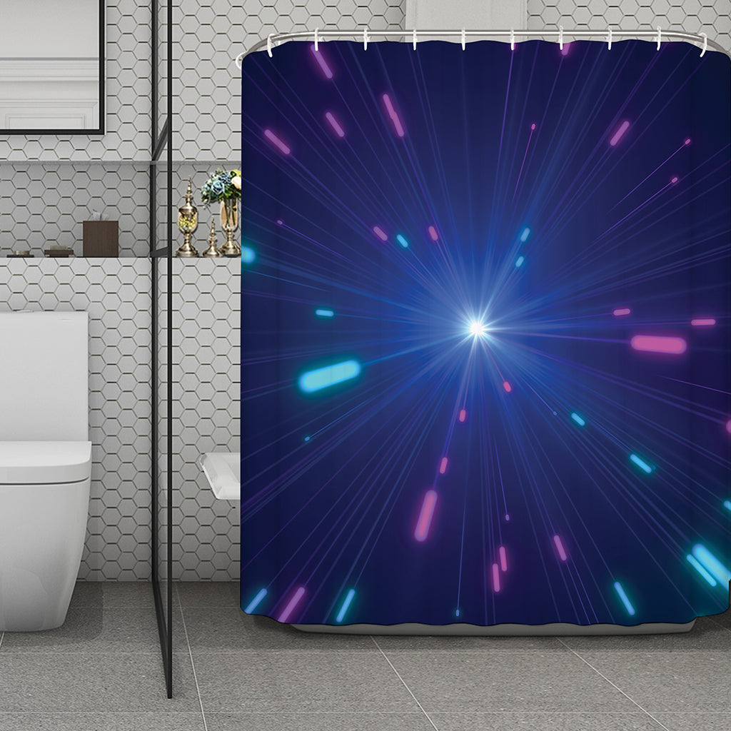 Pink And Teal Lights Speed Print Polyester Shower Curtain