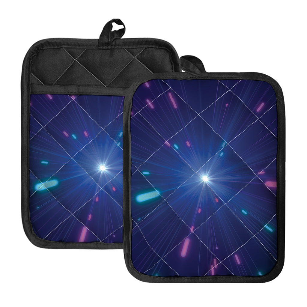 Pink And Teal Lights Speed Print Pot Holders With Pocket