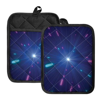 Pink And Teal Lights Speed Print Pot Holders With Pocket