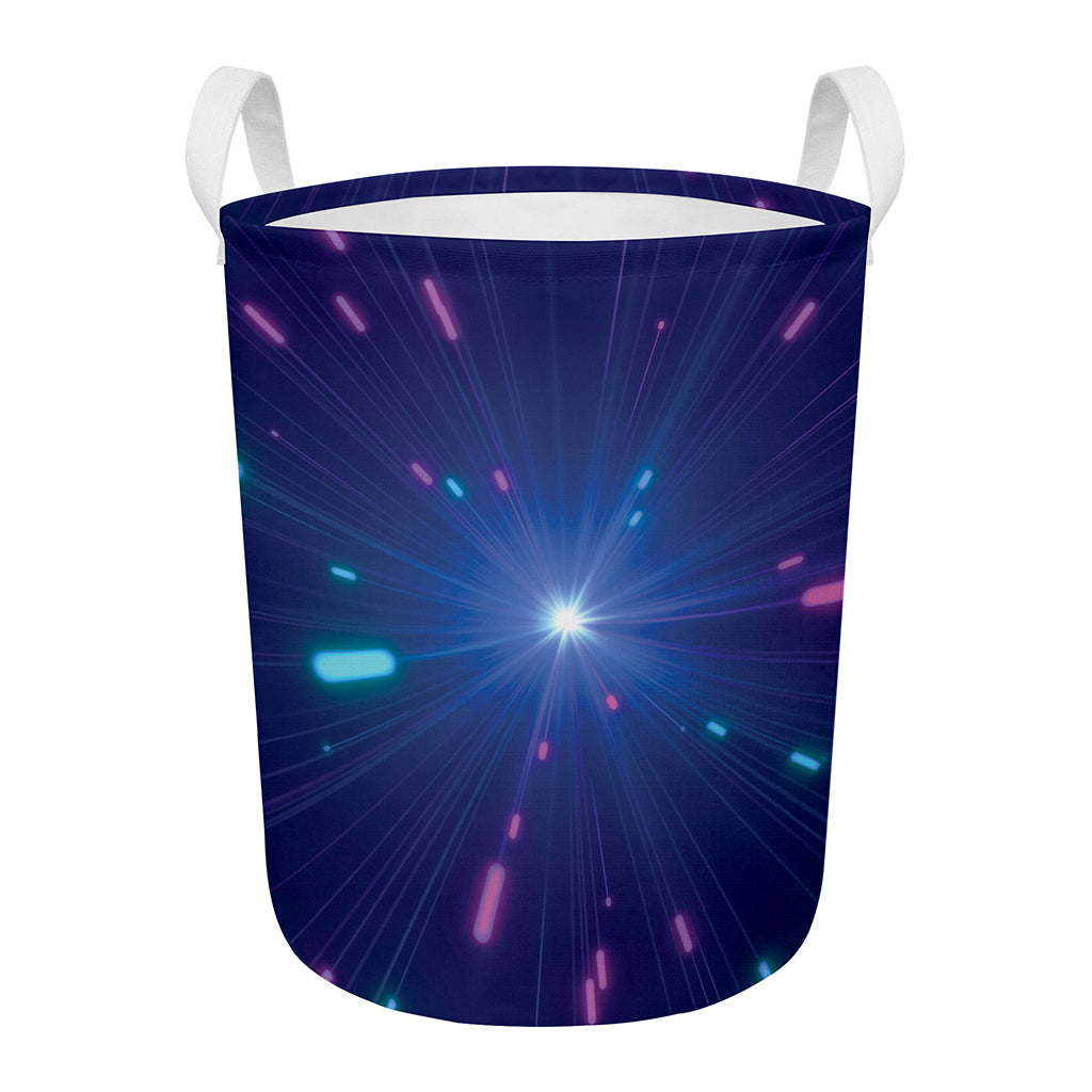 Pink And Teal Lights Speed Print Round Laundry Basket