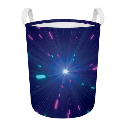 Pink And Teal Lights Speed Print Round Laundry Basket