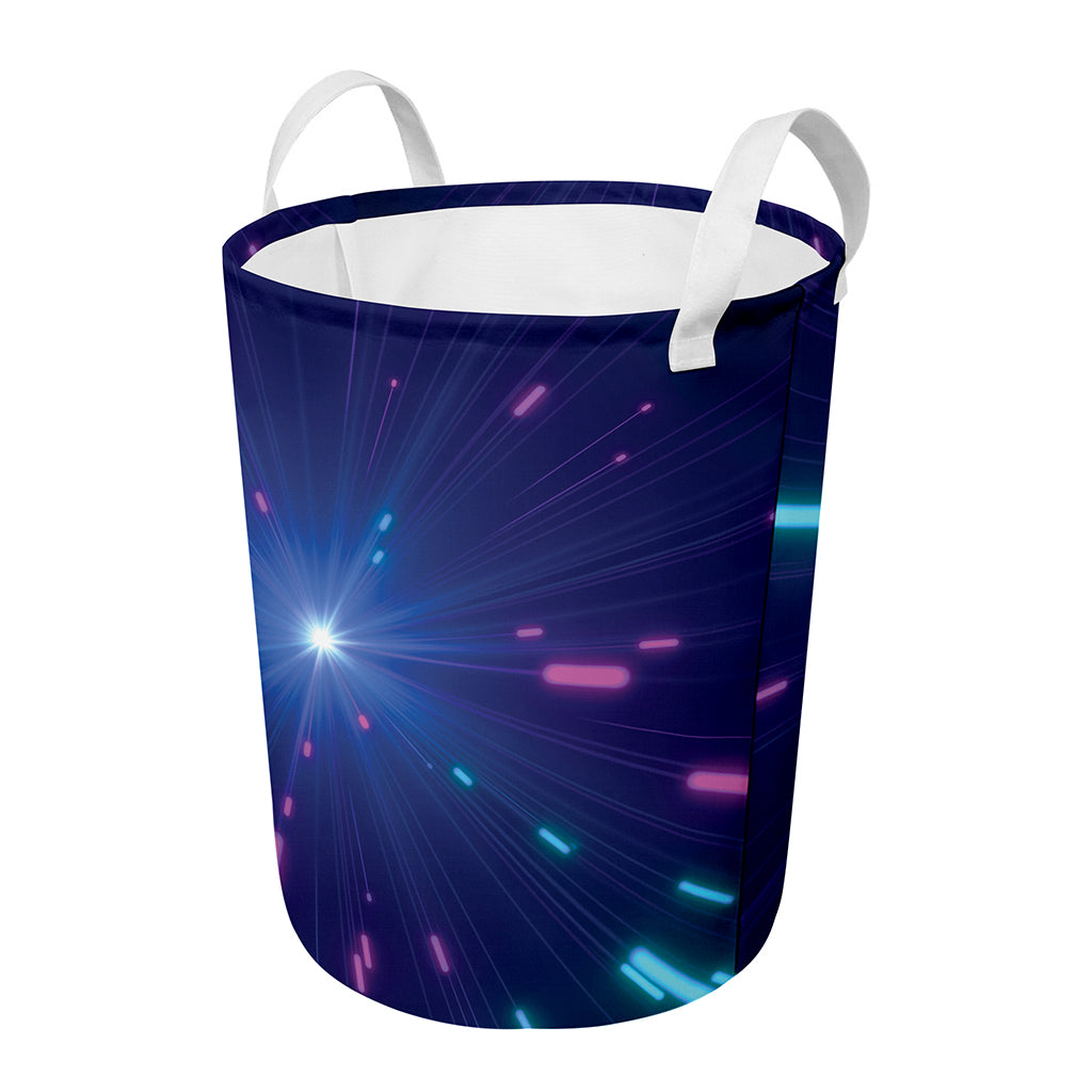Pink And Teal Lights Speed Print Round Laundry Basket