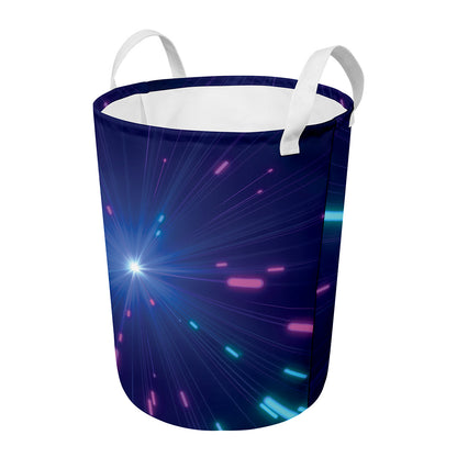 Pink And Teal Lights Speed Print Round Laundry Basket