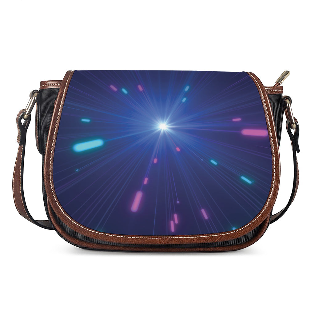 Pink And Teal Lights Speed Print Saddle Bag