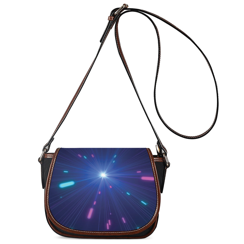 Pink And Teal Lights Speed Print Saddle Bag