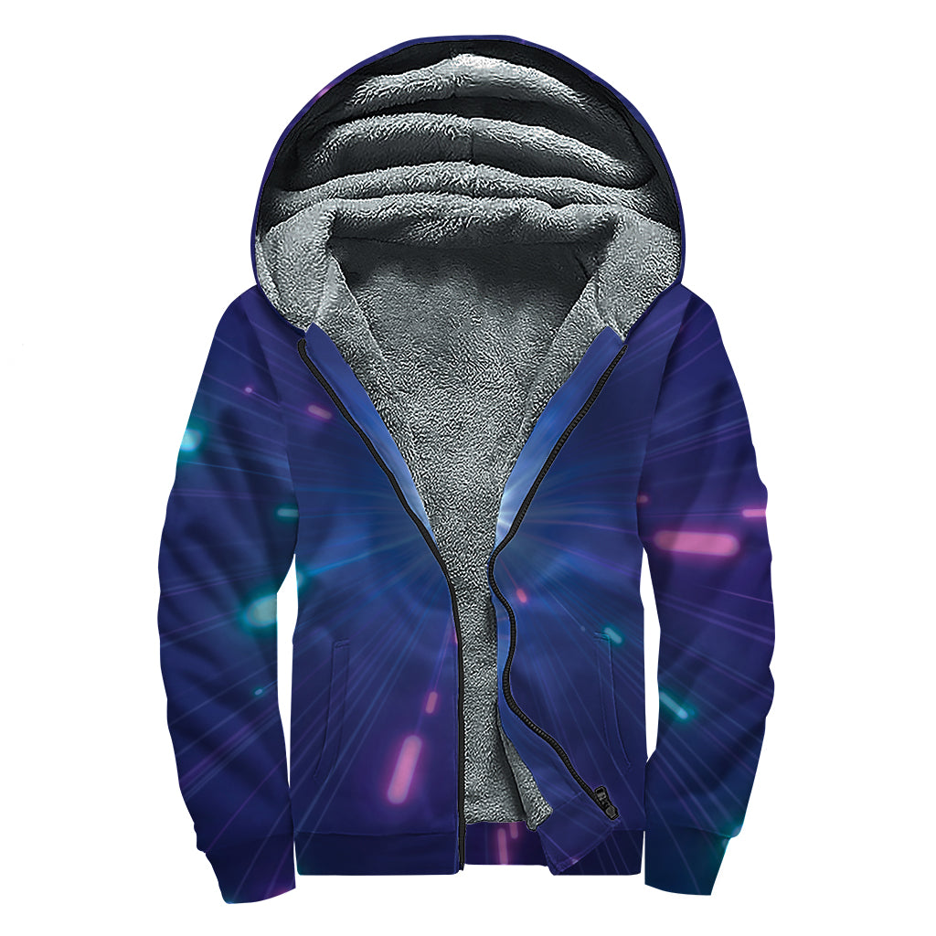 Pink And Teal Lights Speed Print Sherpa Lined Zip Up Hoodie