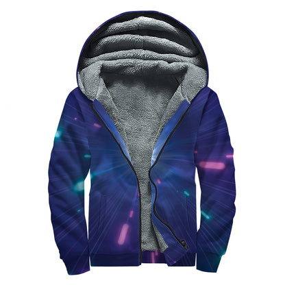 Pink And Teal Lights Speed Print Sherpa Lined Zip Up Hoodie