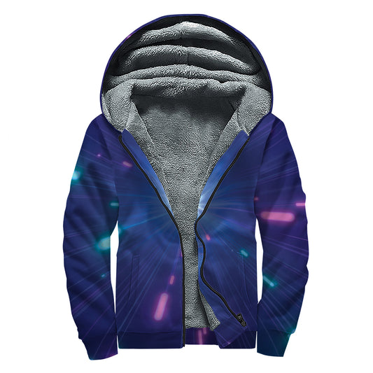 Pink And Teal Lights Speed Print Sherpa Lined Zip Up Hoodie